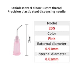 20pcs 13mm Elbow Dispensing Machine Injection Needle 14G-27G Stainless Steel Dispensing Needle Spiral Mouth Nozzle Glue Needle