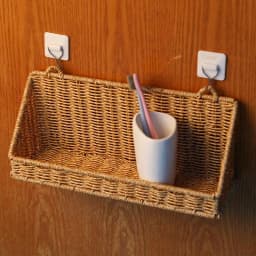 Woven Rattan Wall Storage Baskets | Adhesive Hook Hanging Shelves for Bathroom/Kitchen Organization