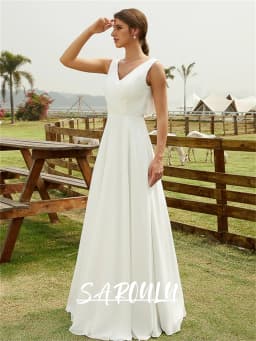 Popular Lace Back Bride Dress, Simple Chiffon A Line Wedding Dresses, Tank Sleeves Zipper White Bridal Gown