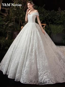 Real Photo Glitter White Luxur Wedding Dresses Long Lace Sequin Royal Train Bride Gowns Princess Church Bridal Dress Custom Made