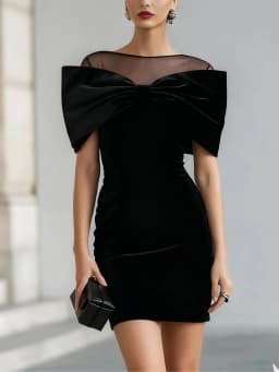Sexy Split Solid Velvet Dresses Fashion Temperament Off Shoulder Gowns Women Elegant Mesh Splicing Cape Sleeve Slim Party Dress