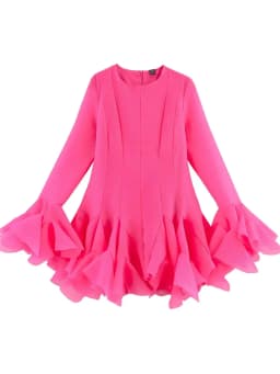 2026 Summer Women's Elegant Multi-Layered Ruffled Hem Mini Dresses Lady Sweet French Style Long Flare Sleeve Slim Fit Puffy Robe