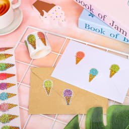 100-500 Pcs Summer Ice Cream Stickers Roll Holographic Ice Cream Cone Stickers Colored Waterproof Self-Adhesive Decals for Gift