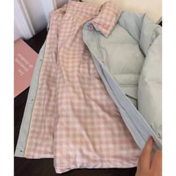 Chic Reversible Women Padded Jacket Contrast Plaid Coat Button Down Quilted Pink Buttons Winter Warm Preppy Retro Parkas