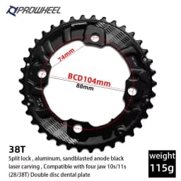 PROWHEEL MTB Sprocket 104/64BCD Double Sprockets 26T 28T 36T 38T Mountain Bike Chainring 10S/11S Compatible MTB Crankset