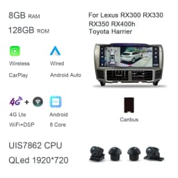 1920*720 QLED 12.3" Carplay 8G+128G Android 13 Car DVD Player GPS Stereo Radio For Lexus RX300 RX330 RX350 RX400h Toyota Harrier