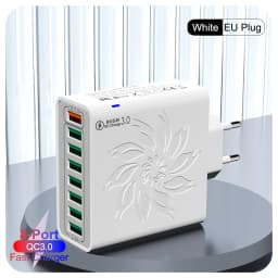 8 Ports USB Charger QC 5.0 Fast Charging EU US KR Plug 65W Fast Charger Power Adapter For iPhone 15 Xiaomi Samsung Wall Charger