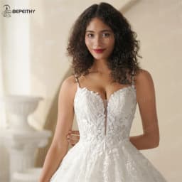 BEPEITHY Customized Glitter Princess Ivory Wedding Dresses For Women Sleeveless Shinny Lace V Neck Bride Ball Bridal Gown 2025