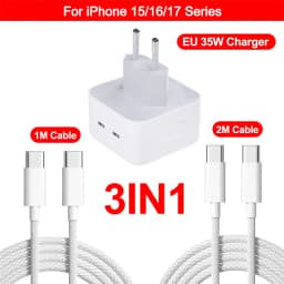For Apple Original PD 35W Dual Type C Charger For iPhone 17 Air 13 12 11 14 15 16 Pro Max Plus iPad Charger Fast Charging Cable