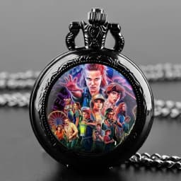 Famous Teleplay Design Personalized Character Set Black Dome Glass Quartz Pocket Watch Men Women Necklace Pendant Clock Gifts