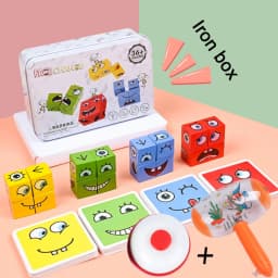 Wooden Face Changing Cube Toys Building Blocks for Cartoon Puzzle Montessori Jigsaw Educational Board Game Family Toys