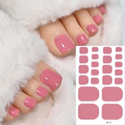 1Sheet=22Tips Glossy Red Toe Nail Stickers Full Cover Solid Color Press On Toenails Patch UV Baking Free Foot Gel Polish Wraps #