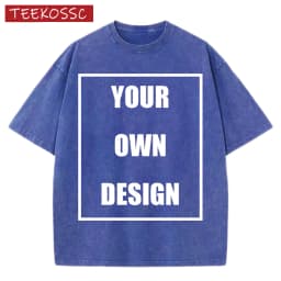 Custom Your Logo Print Summer Cool Snow Wash T-Shirt Cotton Casual Loose Short Sleeve Fashion Retro Tee Soft Couple Streetwear