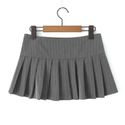 Y2K Grey Striped Print Side 3 Buttons Pleated Mini Skirt Sexy Low Waist Short Skater Skirts