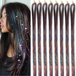 Gold and Silver Hair Sequin Set with 8 Pieces of 1600 Strands of Sparkling Hair for Christmas and Halloween Parties
