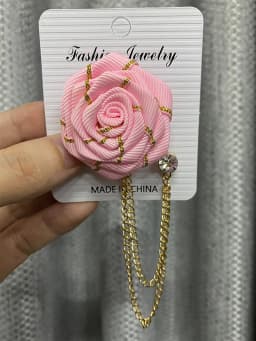 Korean Style Handmade Rose Flower Brooch Pin for Men Wedding Groomsmen Tassel Chain Lapel Accessory Cloth Art Suit Badge