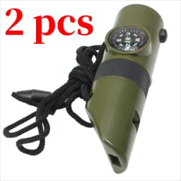 Jungle Survival Whistle with Compass Mirror Flashlight Magnifier LED Light Thermometer Storage Hiking Tool