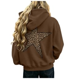 Women Oversize Hoodies With Back Star Leopard Printed Long Sleeve Hooded Sweatshirts Autumn Winter Streetwear Casual Pullover
