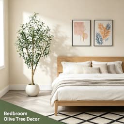 Olive Trees Artificial Indoor, 5.25/6.10/7.10FT Tall Faux Olive Tree with Black Pot, Artificial Plants with Natural Wood Trunk and Lifelike Fruits for Home Office Decor