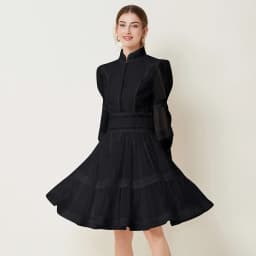 2024 French Elegant Lace Splicing Waist Lantern Sleeve Dress Vintage High Collar Princess Dress Organza Cocktail Women's Wear