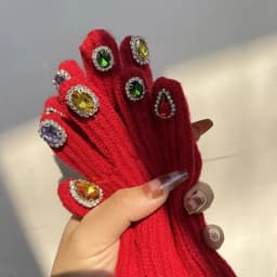 Women's Sparkle Glitter Gloves Touchscreen Winter Gloves with Rhinestones Warm Knit Mittens