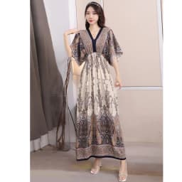 n Long Print Dr V-Ne Slimming Cotton Silk Beachwear Casual High Waist Summer Women's Loose Fit Overhead Dr