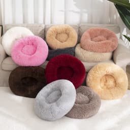 Washable Soft Long Plush Dog Bed with Zipper Cat Bed Small Medium Large Dog Round Thickened Kennel Cat Bed Blanket Couch for Dog