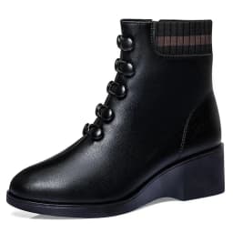 Buttons Red Wedge Sock Boots For Women Winter Fur Lined Faux Leather Shoes Female Ankle Boots Ladies Booties Woman Platform Boot