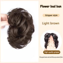 Synthetic wig clip with bun head short and long curly hair clip style flower bud fluffy and fashionable bun head