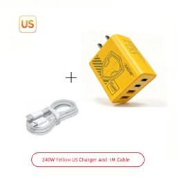 240W GAN Mechanical Pattern Multi Port Travel Charger EU US Plug Multiple Color Charging Kit with 1M Braided USB C Cable