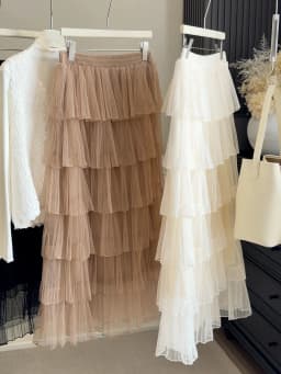 Korean Style Multi-Layered Cake Skirt High Waist Midi Skirt for Women Spring 2026 New Arrival Elegant Tulle Skirt