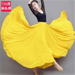 Women Double Chiffon Skirt Have-Liner Stage Performance Big-Hem Skirts Square Dancing Elastic-Waist Elegant A-Line Maxi Skirts