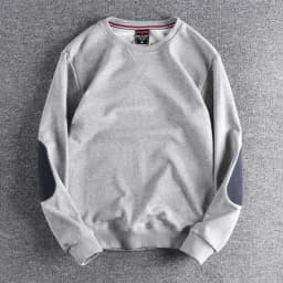 Spring New American Retro Sleeve Patch Solid Color Sweatshirt Men's Simple 100% Cotton Washed Pullover Loose Casual Sportwear