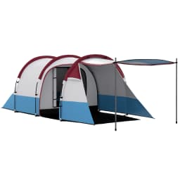 Outsunny 2-3 Man Camping Tent, Tunnel Tent with Weights, Bedroom and Living Room, 2000mm Waterproof