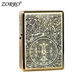 ZORRO 912 912S Retro High End Heavy Armor Brass Titanium Windproof Kerosene Lighter 3/5 Hinge Metal Gasoline Lighter Men's Gift