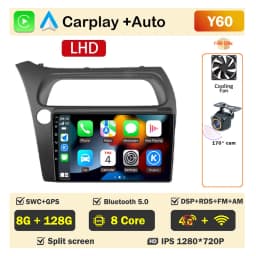Car Radio Screen For Honda Civic Hatchback 2006-2011 Carplay Android Auto Player Multimedia 4G WIFI GPS Navigation 2Din Stereo