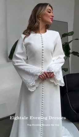 Eightale Arabic Wedding Dress Customized Ivory Satin Appliques Lace Muslim Long Sleeves Buttons Bridal Gown Bride Party Dress