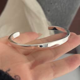 100% Solid 925 Sterling Silver Retro Bracelet for Women Men Vintage Handmade Wide Simple Bracelet Birthday Gift