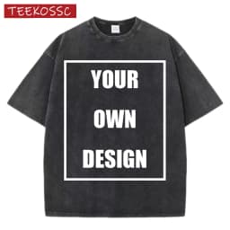 Custom Your Logo Print Summer Cool Snow Wash T-Shirt Cotton Casual Loose Short Sleeve Fashion Retro Tee Soft Couple Streetwear