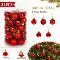 34Pcs/Box 4cm Christmas Ball Decoration Xmas Tree Pendent Ornaments for Home Decor Navidad New Year 2026 Party Gift Supplies
