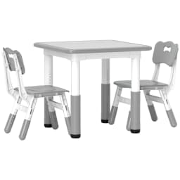 AIYAPLAY Kids Table and Chair Set, 3 Pcs Height Adjustable Set with 2 Chairs, Easy to Wipe Arts & Crafts Table - Grey