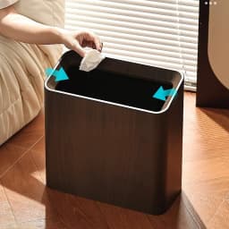 Walnut Finish Extra Large Trash Can Dual Layer Slim High Capacity Waste Bin for Kitchen Bathroom