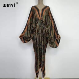 Sexy bech high-quality hand-rolled feel silk rayon fashion print 2021 WINYI Maxi women's robes long beach V-neck Bohemian dress