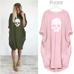 Women's Summer Loose Skull Print Round Neck Long Sleeve Pocket Comfortable Casual P lus Size Dress ashion Streetwear Oversized