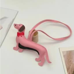 Elegant Dachshund Leather Bag Charm with Red Bow Tie-Cute Long Body-Pet Lover Gift-Long-Body Design 6 Colors-PU Leather