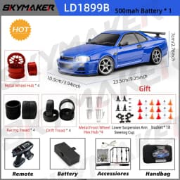 1/18 GTR R34 RWD RC Drift Car LDRC LD1899 2.4G ESP Gyro Alloy Metal Body LED Simulation Headlight Hobby RTR Racing RC Car Toy