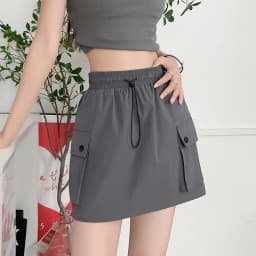 Grey Workwear High Waist A-Line Wide Leg Short Skirt for Women Thin Autumn Style Quick Dry Casual Skirt Girls Ladies