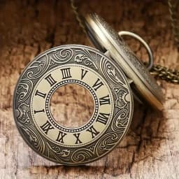Classic Engraved Quartz Pocket Watch Vintage Bronze Pocket Watch with Chain Pendant Necklace Watch for Men Collection Gift