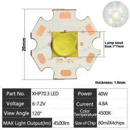 XHP70.3 LED Chip High Power Lamp Ceramic Beads7070 40W DC3V 6V 12V Cold Warm White XHP70.2 XHP50.2 Flashlight Head/ Searchlight
