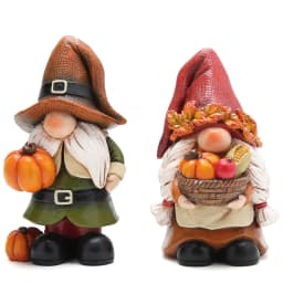 Hodao Resin Fall Gnome Figurine Set, 2-Piece Thanksgiving Gnome Figure Model with Pumpkin, Harvest Basket, Autumn Leaves and White Beard, Collectible Tabletop Shelf Sitter Decor for Fireplace Mantel Tiered Tray Home Display, Rustic Farmhouse Holiday Gift